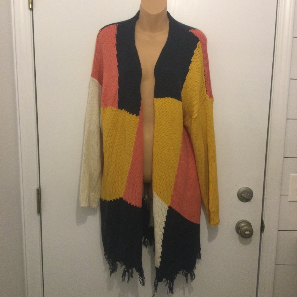 Umgee color block cardigan womens Large drop sleeve‎ sweater